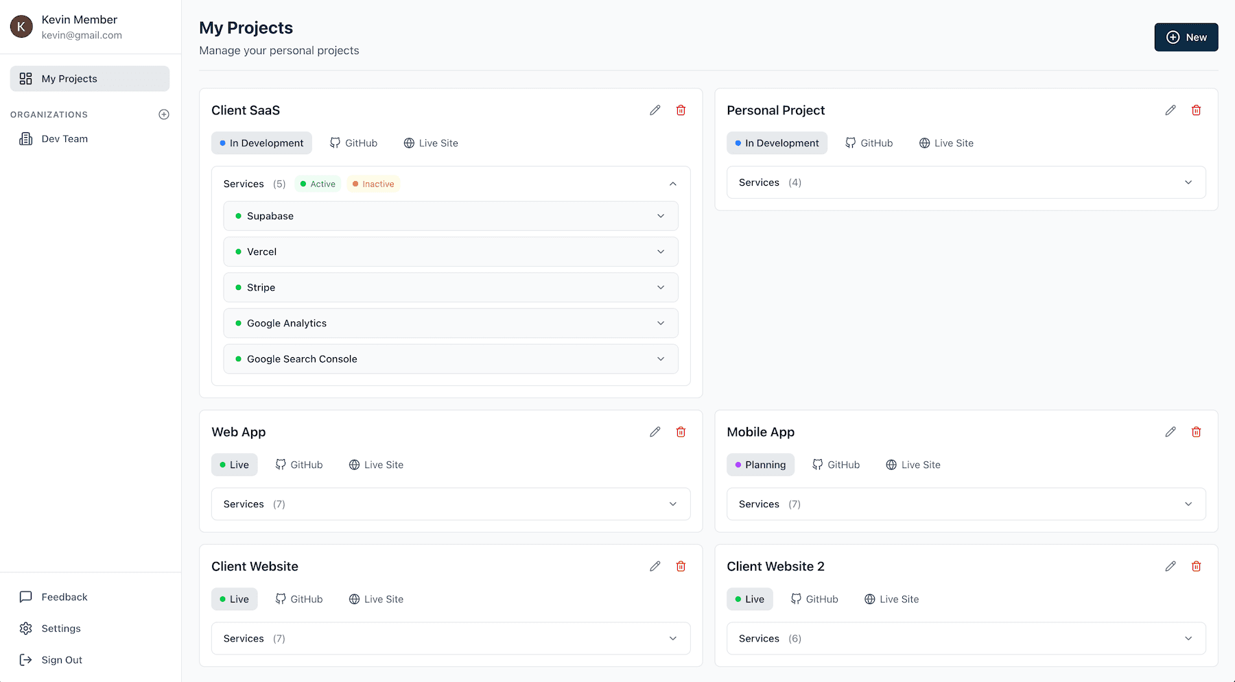 StackTracer dashboard